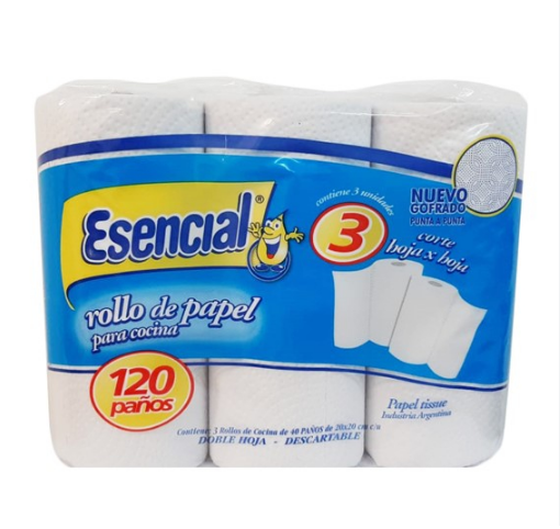 ROLLO DE COCINA ESENCIAL 120 PAÑOS X 3